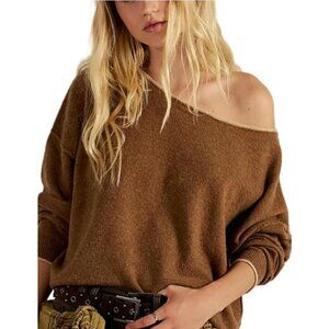 Women’s Off Shoulder Knit Sweater Loose Fit Pullover Long Sleeve Top Brown